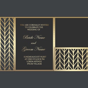 Tri Fold 5x7 Wedding Invitation Pocket Envelope SVG Template, patterned design, laser cut file, Silhouette Cameo, Cricut cutting