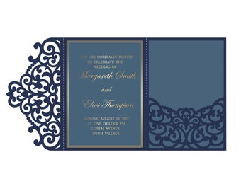 Tri-Fold Wedding Invitation Pocket Envelope SVG Template for 5x7 card, DXF, EPS, Quinceanera laser cut file, Silhouette Cameo, Cricut