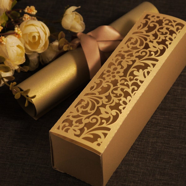 Laser Cut Scroll Wedding Invitation Box, DXF, CDR, SVG cutting file, Silhouette Cameo, Cricut