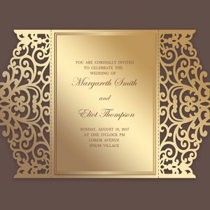 5x7 Gate-fold Wedding Invitation laser cut Card Template, SVG DXF cutting file, Silhouette Cameo, Cricut
