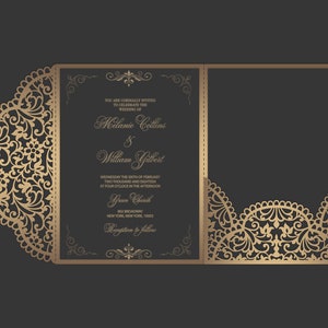 Tri Fold 5x7 Wedding Invitation Pocket Envelope SVG Template, ornamental lace design, laser cut file, Silhouette Cameo, Cricut cutting files