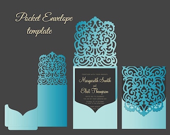 Modèle SVG d’enveloppe d’invitation de mariage ornementale 5x7, fichier de découpe laser Quinceanera, Silhouette Cameo, Cricut TÉLÉCHARGEMENT INSTANTANÉ