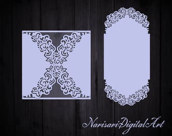 5x5" Floral Gate-fold Wedding Invitation laser cut Card Template, Quinceanera Invitation, cutting file SVG, Silhouette Cameo, Cricut