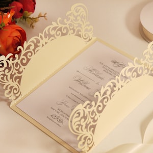 5x7 Gate-fold Wedding Invitation laser cut Card Template, Ornate lace SVG DXF cutting file, Silhouette Cameo, Cricut Digital download