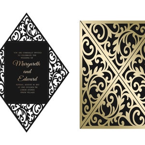 Invitation de mariage SVG quatre volets 5x7 (dxf ai cdr eps) Modèle de modèle de carte - Enveloppe découpée au laser - Cricut - Silhouette Cameo