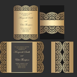 Laser cut Wedding Invitation Template set 5x7, Gate fold, Card, Bellyband, SVG, DXF, CDR cutting files, Silhouette Cameo, Cricut