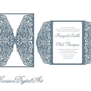 Laser cut lace Wedding invitation template, 5x7, Gate fold Card, Quinceanera Invitation, SVG cutting file, die cut, Silhouette Cameo, Cricut