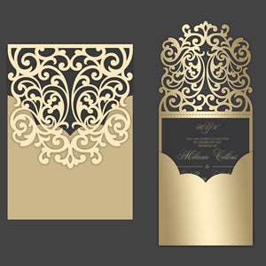 5x7 Laser cut Pocket Wedding Invitation Envelope, SVG, ai, cdr, eps, pdf Template, Silhouette Cameo, Cricut digital cutting file