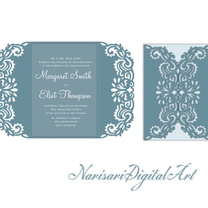 5x7&#39;&#39; Gate-fold Wedding Invitation Card Templates, Quinceanera, laser cut, SVG cutting file, Silhouette Cameo, Cricut pattern
