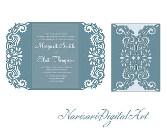 5x7'' Gate-fold Wedding Invitation Card Templates, Quinceanera, laser cut, SVG cutting file, Silhouette Cameo, Cricut pattern