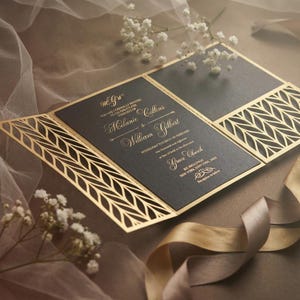 Tri Fold 5x7 Wedding Invitation Pocket Envelope SVG Template, patterned design, laser cut file, Silhouette Cameo, Cricut cutting