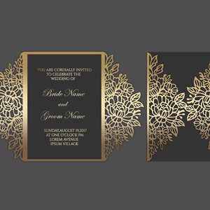 Florale 5x7 Gate-fold Hochzeitseinladung, lasergeschnittene Pfingstrosen-Kartenvorlage, SVG DXF-Schneidedatei, Silhouette Cameo, Cricut Digitaler Download