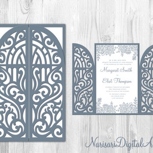 Plantilla de tarjeta de invitación de boda de puerta plegable de 5x8'', Quinceañera, corte láser, archivo de corte SVG, Silhouette Cameo, plantilla Cricut