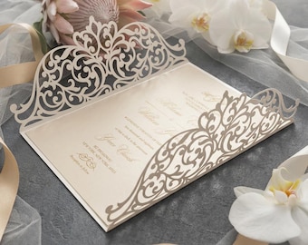 5x7 Gate-fold Wedding Invitation laser cut Card Template, Ornate lace SVG DXF cutting file, Silhouette Cameo, Cricut Digital download