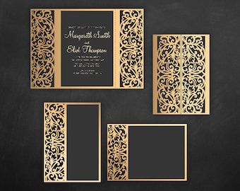 Set Laser cut Wedding Invitation Templates Gate Fold Card / RSVP SVG, DXF cutting files, Silhouette Cameo, Cricut