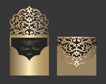 Laser cut Pocket Wedding Invitation Envelope 5x5 , SVG, ai, cdr, eps, Template, Quinceanera card, Silhouette Cameo, Cricut cutting file