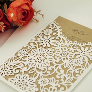 Busta per invito a nozze tascabile floreale con taglio laser 5x7, SVG, ai, cdr, eps, modello pdf, Silhouette Cameo, file di taglio digitale Cricut