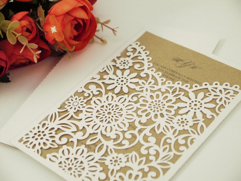 Download 5x7 Laser cut Floral Pocket Wedding Invitation Envelope SVG | Etsy