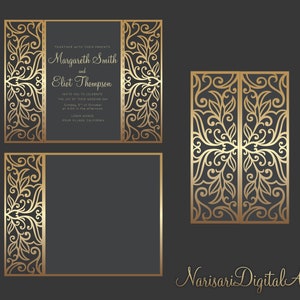 Florale SVG DXF Laserschnittdateien Set Hochzeitseinladungskartenvorlagen 5x7'' Torfalte, RSVP, Quinceanera, Silhouette Cameo, Cricut