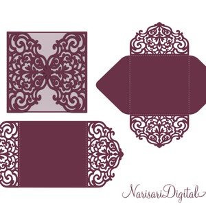 Modelo de corte a laser de envelope quádruplo SVG, DXF, arquivos CDR, Quinceanera, Batizado, Arquivo Plotter, Silhouette Cameo, Cricut, Scan n Cut