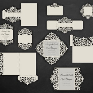 Set Cricut Wedding Invitation Template Tri Fold, Gate Fold Card/Envelope/Bellyband. Menu, RSVP SVG, DXF, Silhouette Cameo, Laser cut