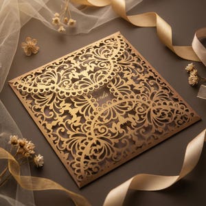 SVG Wedding invitation four fold - (dxf ai cdr eps) 6x6 Square Lace Card Pattern Template, Laser Cut, Cricut Silhouette Cameo