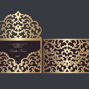 5x7 Laser cut Pocket Wedding Invitation Envelope, SVG, ai, cdr, eps, pdf Template, Silhouette Cameo, Cricut digital cutting file