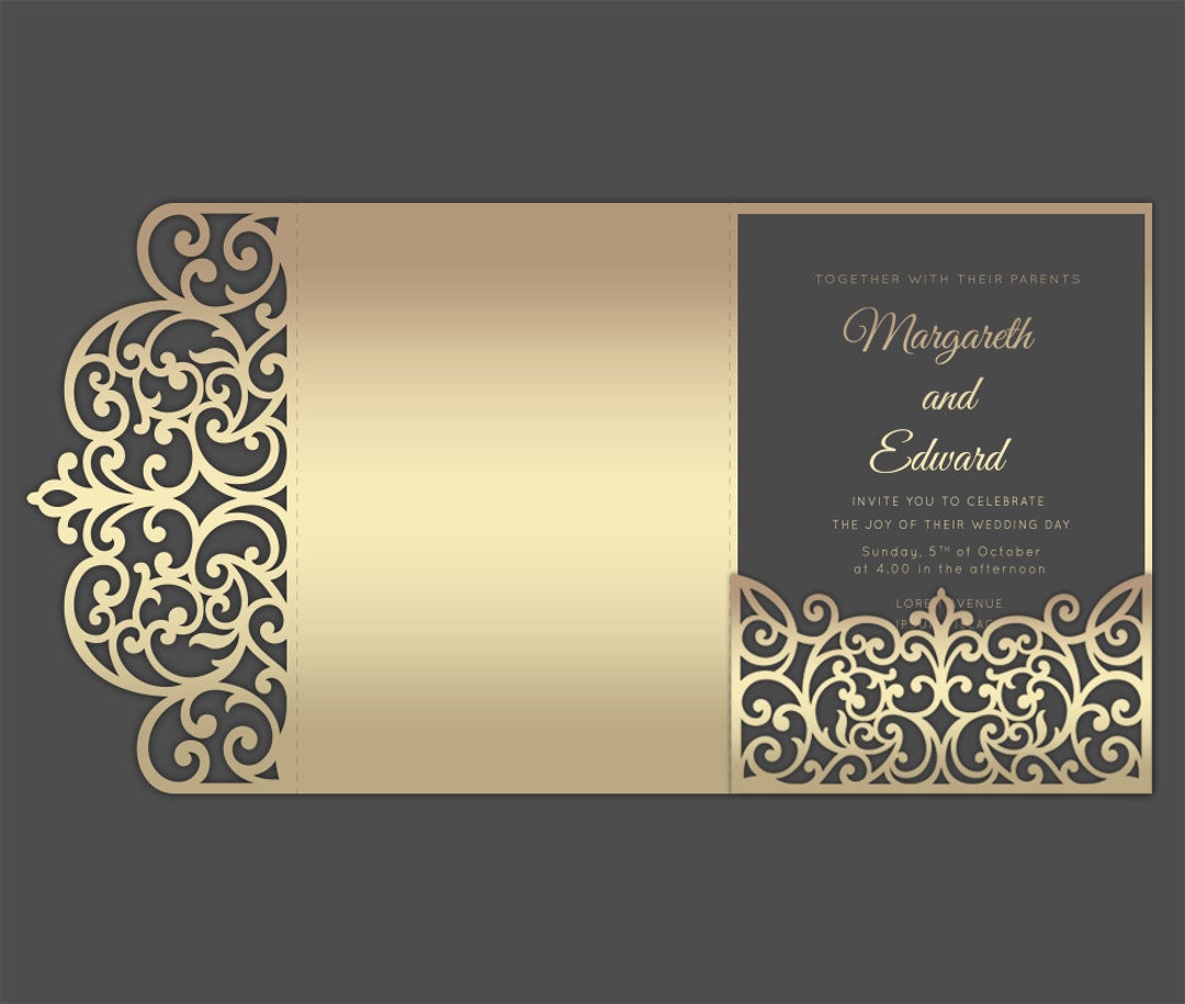 50pcs Laser Cut Wedding Invitations with 3D Tri-Fold Groom