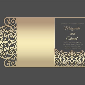 Wedding invitation template Tri Fold envelope, design for laser cutting (svg, dxf, ai, eps, cdr) Ornamental lasercut Cameo Cricut