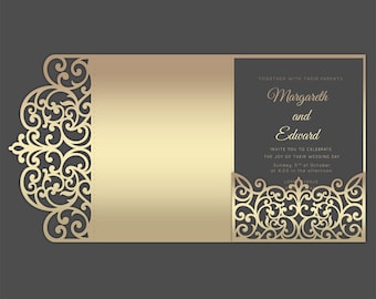 Wedding invitation template Tri Fold envelope, design for laser cutting (svg, dxf, ai, eps, cdr) Ornamental lasercut Cameo Cricut