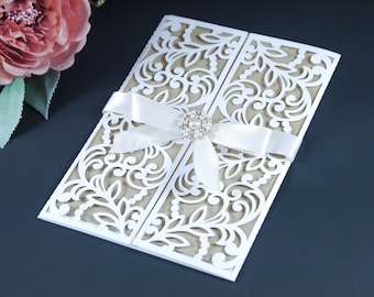 5x7 Gate-fold Wedding Invitation laser cut Card Template, SVG DXF cutting file, Silhouette Cameo, Cricut Digital download