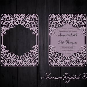 Ornamentale Hochzeitseinladungsrahmen-Kartenvorlage 5x7'', Vektor DXF SVG Swirl Lace Kartenschneidedatei, Silhouette Cameo, Cricut