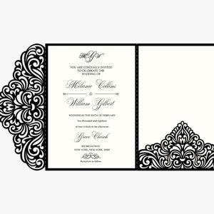 Tri Fold 5x7 Wedding Invitation Pocket Envelope SVG Template, ornamental lace design, laser cut file, Silhouette Cameo, Cricut cutting files
