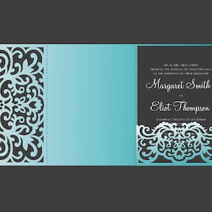 Tri Fold pocket envelope 5x7 Wedding Invitation DXF SVG EPS Template, laser cut file, For Silhouette Cameo & Cricut cutting machines
