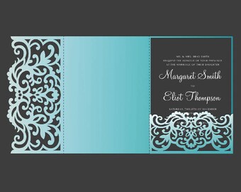 Tri Fold pocket envelope 5x7 Wedding Invitation DXF SVG EPS Template, laser cut file, For Silhouette Cameo & Cricut cutting machines