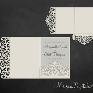 Tri-Fold 5x7 Wedding Invitation Pocket Envelope SVG Template, Quinceanera card, laser cut file, Silhouette Cameo, Cricut