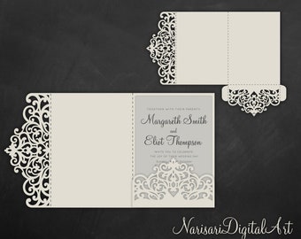 Tri-Fold 5x7 Wedding Invitation Pocket Envelope SVG Template, Quinceanera card, laser cut file, Silhouette Cameo, Cricut