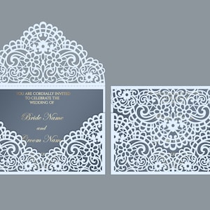 Busta per invito a nozze tascabile con taglio laser 5x7, SVG, ai, cdr, eps, modello pdf, Silhouette Cameo, file di taglio digitale Cricut
