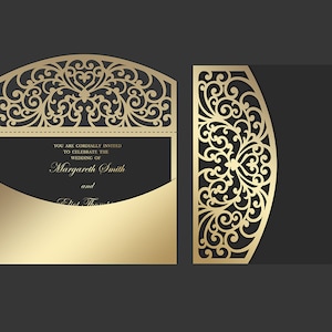 5x7 Laser cut Pocket Wedding Invitation Envelope, SVG, ai, cdr, eps, pdf Template, Silhouette Cameo, Cricut digital cutting file
