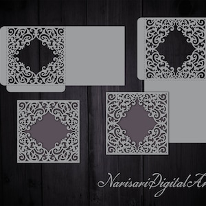 Envelope com moldura de bolso para convite de casamento/cartão meia dobra 5x5 '' modelo SVG, arquivo de corte de design a laser, Silhouette Cameo, Cricut
