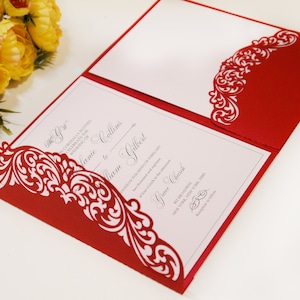 Tri Fold 5x7 Wedding Invitation Pocket Envelope SVG Template, conception de dentelle ornementale, fichier découpé au laser, Silhouette Cameo, fichiers de découpe Cricut