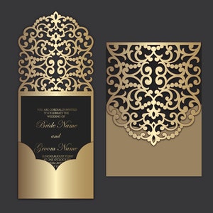 Busta per invito a nozze tascabile con taglio laser 5x7, SVG, ai, cdr, eps, modello, carta Quinceanera, Silhouette Cameo, file di taglio Cricut