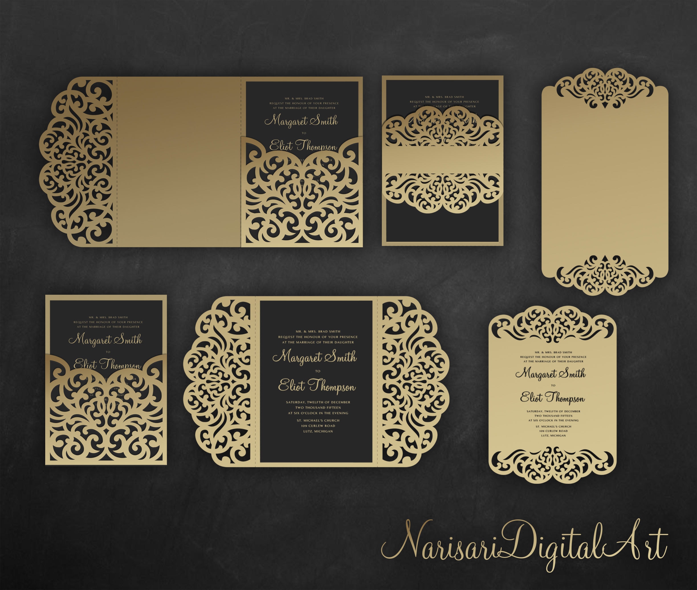 Laser cut wedding invitation Set Cricut Template Gate Fold ...
