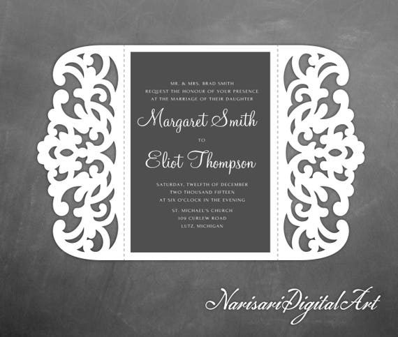 Gate fold Laser cut Wedding invitation 5x7 lace Card | Etsy