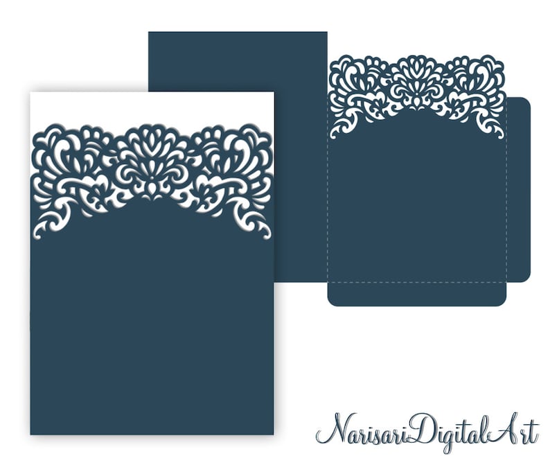 Download 5x7'' Floral Wedding Invitation Pocket Envelope SVG Template | Etsy