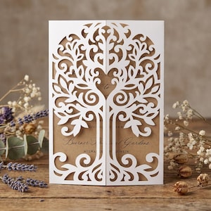 Love Tree Wedding Invitation, Laser Cut Pattern Card Template, SVG, DXF, PLT cutting file, die cut, Silhouette Cameo, Cricut