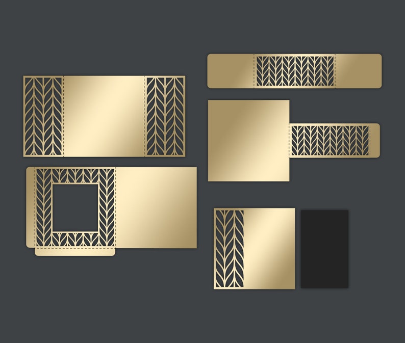 Download Invitation Kits Envelope Svg Card Silhouette Cameo Laser Cut Wedding Invitation Template Set 5x5 Gate Fold Cricut Dxf Cdr Cutting Files Bellyband Paper Party Supplies