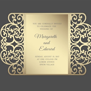 5x7 Gate fold Wedding Invitation envelope template, Laser cut Card, SVG DXF EPS cutting file, Silhouette Cameo, Cricut