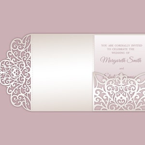Tri Fold 5x7 Wedding Invitation Pocket Envelope SVG Template, ornamental lace edge design, laser cut file, Silhouette Cameo, Cricut