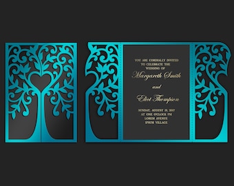 Plantilla de invitación de boda con corte láser de Tree Gate, Quinceañera, DXF, DWG, archivo de corte SVG, Silhouette Cameo, Cricut Descarga digital